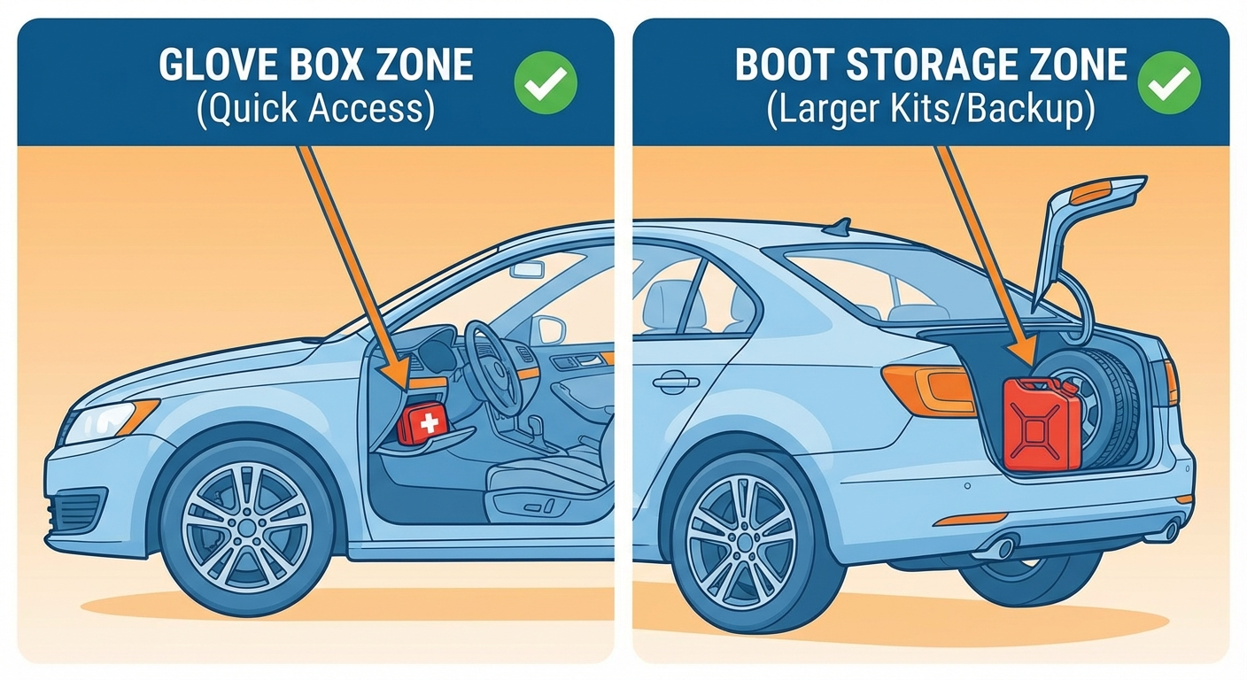 Diagram showing how to organise zones in a car first aid kit